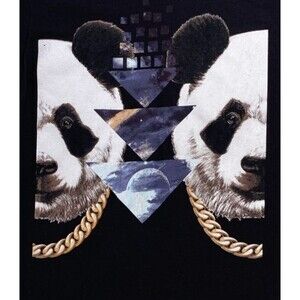Split Panda Animal T-Shirt Black Size Medium Street Urban Graphic Indie